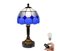 FSLiving Tiffany Style Table Lamp with Remote Control,Stained Glass Handmade Tiffany Lights, Dimmable Cordless Bedside Nightstand, Rechargeable Light Battery Operated Lamp for Bedside Home TD0892