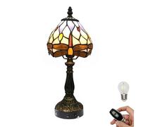 FSLiving Tiffany Style Table Lamp with Remote Control,Stained Glass Handmade Tiffany Lights, Dimmable Cordless Bedside Nightstand, Rechargeable Light Battery Operated Lamp for Bedside Home TD0791