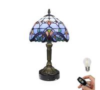 FSLiving Tiffany Style Table Lamp with Remote Control,Stained Glass Handmade Tiffany Lights, Dimmable Cordless Bedside Nightstand, Rechargeable Light Battery Operated Lamp for Bedside Home TD0793