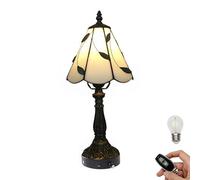 FSLiving Tiffany Style Table Lamp with Remote Control,Stained Glass Handmade Tiffany Lights, Dimmable Cordless Bedside Nightstand, Rechargeable Light Battery Operated Lamp for Bedside Home TD0795