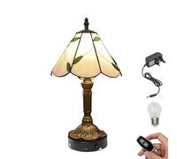 FSLiving Tiffany Style Table Lamp with Remote Control,Stained Glass Handmade Tiffany Lights, Dimmable Cordless Bedside Lamp, Rechargeable Lamp Battery Operated Lamp for Living Room Bedside TD0782