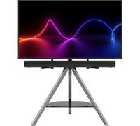 AVF Hoxton TV Floor Stand - With Soundbar Mount Included - Free-standing Tripod TV Unit, Solid Gray Wood Legs, Black Glass Shelf, For TVs 32" to 70"