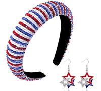 FSLLZCJY 4th of July Headband and Earrings for Women Girls Patriotic Earrings Red White and Blue Headband American Flag USA Independence Day Hairband Hair Accessories (Pearl, One Size)