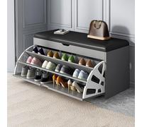 Fslvmin Entryway Shoe Bench with Cushion Seat, Wood Shoe Storage Bench with Doors, Free Standing Shoe Storage Cabinet Hidden Shoes Organizer with Flip Drawer for Hallway (80x30x50cm(31x12x20), Gray1)