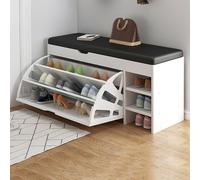 Fslvmin Entryway Shoe Bench with Cushion Seat, Wood Shoe Storage Bench with Doors, Free Standing Shoe Storage Cabinet Hidden Shoes Organizer with Flip Drawer for Hallway (80x30x51cm(31x12x20), White)