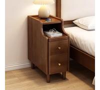Fslvmin Narrow Nightstand, Solid Wood Bedside Table Mid-century Modern Sofa End Table with Drawers & Open Sliding Shelf, Night Stand for Bedroom, Living Room (20x40x50cm(8x16x20), Brown)