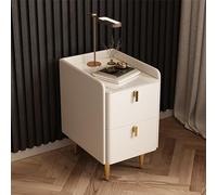 Fslvmin Narrow Nightstand with 2 Drawers, Slim Bedside Table Mid-century Modern Side End Table with Pu Leather Finish, Luxury Bed Side Table for Bedroom & Living Room(30x40x50cm(12x16x20inch), Beige)