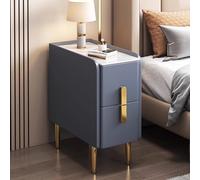 Fslvmin Slim Nightstand for Small Spaces, Narrow Side Table Modern Minimalist Bedside Table with Pu Leather Finish & Metal Legs, Double Drawer Storage Cabinet for Bedrooms Living Room