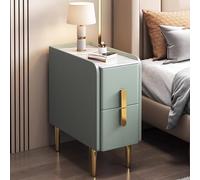 Fslvmin Slim Nightstand for Small Spaces, Narrow Side Table Modern Minimalist Bedside Table with Pu Leather Finish & Metal Legs, Double Drawer Storage Cabinet for Bedrooms Living Room