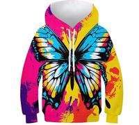 FSMHDG 3D Art Kids Hoodies Butterfly Bright Colours - Trendy Pullover for Children, Soft And Durable, Great for Boys, Girls, And Toddlers