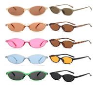 FSMILING 10 Pieces Vintage Rectangular Sunglasses Set for Women, Retro Sunglasses Ladies Small 90's Fashion Colourful Glasses with UV Protection, 10pack ovals