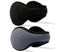FSMILING 2 Pack Winter Ear Muffs For Men & Women Adjustable Earmuffs Fleece Ear Warmers For Cold Weather(Black+Gray)