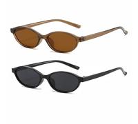 FSMILING 2Pack Retro Oval Cat Eye Sunglasses Womens Glasses Vintage Small Thin 90S Trendy Narrow Sunglasses for Womens Ladies