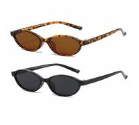 FSMILING 2Pack Small Retro Oval Cat Eye Sunglasses Womens Glasses Vintage Thin 90S Trendy Narrow Sunglasses for Womens Ladies