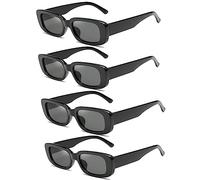 FSMILING 4 Pack Multipack Sunglasses - Mens & Womens Black Retro Square & Rectangle Sunglasses