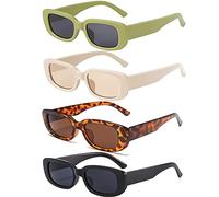 FSMILING 4 Pack Retro Rectangle Sunglasses - Womens & Mens Vintage Square Sunglasses Multipack 90s Aesthetic