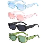 FSMILING 4 Pack Vintage Rectangle Sunglasses for Women 90s Retro Sunglasses Trendy Square Sunglasses Aesthetic Pack