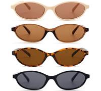 FSMILING 4Pack Retro Oval Cat Eye Sunglasses for Womens Small 90s Vintage Trendy Thin Oval Glasses Sunglasses Womens