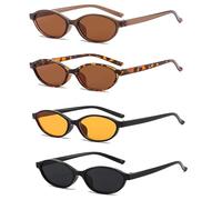 FSMILING 4Pack Retro Oval Cat Eye Sunglasses for Womens Small 90s Vintage Trendy Thin Oval Glasses Sunglasses Womens