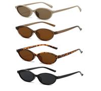 FSMILING 4Pack Retro Oval Sunglasses for Womens Small 90s Vintage Trendy Thin Oval Cateye Sunglasses Womens