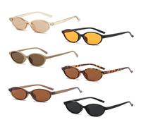 FSMILING 6Pack Retro Oval Sunglasses for Womens Small 90s Vintage Trendy Thin Oval Cateye Womens Sunglasses Multipack