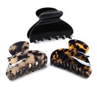 FSMILING Medium Hair Claw Clips For Fine Hair,Nonslip Small Claw Hair Clips For Women Thin Thick Hair,Celluloid Tortoise Hair Clip Jaw Claw Clamp Clutcher,Black, tortoise, light tortoise