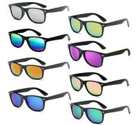 FSMILING Neon Mirror Sunglasses Multipack Glasses 80s Coloured Plastic Festival Sunglasses Pack For Adult,8pack