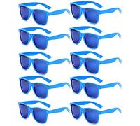 FSMILING Unisex Retro 80s Classic Mirrored Sunglasses Set for Men Women, Funny Neon Party Glasses, 10 Pairs,Mirrored Blue,18x28x2.5cm