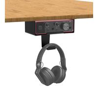FSNIWEKO Under Desk Mount for Focusrite Scarlett Solo 3rd Gen/Solo 4rd Gen with Headphone Hanger Stand,Under Desk Metal Shelf Organizer for Audio Interfaces and Studio Gear (Black Holder Only)