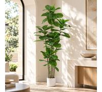FSOHOI 6FT Artificial Ficus Tree, Indoor Fake Plant with White Planter | Large Artificial Fiddle Leaf Fig Tree|Tall Faux Plant with Realistic Green Leaves|Silk Floor Plant for Home & Office Decor