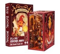 Fsolis Book Nook Diy Miniature House Kit 3D Wooden Puzzles Bookshelf Decor Dolls House Model Kits Book Gifts (Flame Common Room)