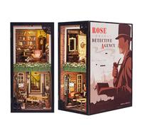 Fsolis Book Nook Kit - Miniature Dollhouse Kit - Miniature Bookshelf Insert with LED Lights, Dust Sheet & Detective -Themed Dollhouse Decor Gift for Adults(Rose Dective Agency)