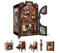 Fsolis Book Nook Kits for Adults, 3D Wooden Puzzles Book Nook, Diy Miniature House Kit Bookshelf Decor Tiny House Model Kits Gifts for Friend (Count Cat's Study)