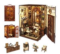 Fsolis Book Nook Kits for Adults, 3D Wooden Puzzles Book Nook, Diy Miniature House Kit Bookshelf Decor Tiny House Model Kits Gifts for Friend (Bookshop Memories)