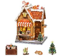 Fsolis Christmas Gingerbread Cottage DIY Book Nook Kit | Create a warmly lit gingerbread bakery with cakes, sweets, icing-like snow and festive details for a charming display.