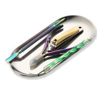 Fspronail 1Pcs Manicure Tools Storage Tray, Oval Stainless Steel Storage Dish Nail Art Accessory Display Tray Jewelry Rhinestone Cosmetic Nail Decorations Organizer Metal Storage Plate (Silver)