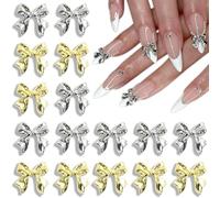 Fspronail Gold Silver Bow Nail Charms, 40PCS 3D Metal Bowknot Ribbon Charms for Nails Alloy Nails Studs Rivets Bowties Flatback Gems Rhinestones Y2K Jewel Manicure Decoration