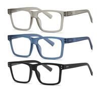 Fsread 3 Pack Oversized Reading Glasses for Men Blue Light Blocking TR90 Rectangle Frame Computer Readers With Spring Hinges +1.5