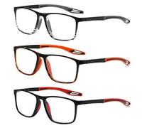 Fsread 3 Pack TR90 Sports Reading Glasses for Men Blue Light Blocking With Spring Hinges Rectangle Lightweight Flexible and Trendy Design Anti UV/Eyestrain/Glare Computer Readers +1.0