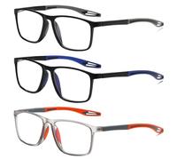 Fsread 3 Pack TR90 Sports Reading Glasses for Men Blue Light Blocking With Spring Hinges Rectangle Lightweight Flexible and Trendy Design Anti UV/Eyestrain/Glare Computer Readers +1.75