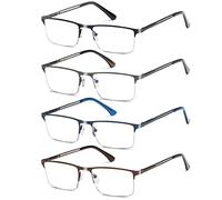 Fsread 4 Pack Half Frame Reading Glasses For Men Metal Frame Blue Light Blocking Mens Reader Lightweight Spring Hinge +3.5