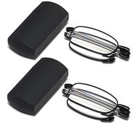 Fsread Folding Reading Glasses Compact Small Portable Blue Light Blocking Reader Spring Hinge Black 2 Pair +2.75