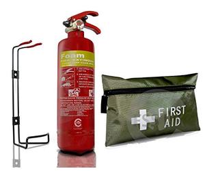 FSS UK PLUS CAR / VEHICLE FIRE SAFETY PACK. 1 LITRE AFF FOAM FIRE EXTINGUISHER CE MARKED WITH 5 YEAR WARRANTY & 1ST AID KIT IDEAL FOR CARS, MINI BUSES, TAXIS, CARAVANS, SMALL BOATS, SMALL KITCHEN AREAS, DOMESTIC PROPERTIES AND MUCH MORE