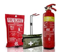FSS UK Plus FIRE Safety Pack. 1 Litre Foam Extinguisher + FIRE Blanket with Essential 1ST AID KIT. CE Marked. 1ST AID KIT