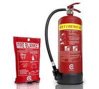 FSS UK Premium 6 Litre Wet Chemical FIRE Extinguisher(BSi KITEMARKED) with 1M X 1M FIRE Blanket(CE). Ideal for Commercial Kitchen, Restaurants Pubs Bars Cooking Fires. 6 L LTR Wet Chem
