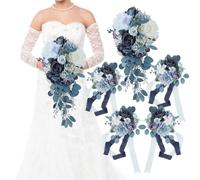 Fsslower Wedding Bouquets for Bride, Set of 5, Bridesmaid Bouquet Artificial Flower Bridal Bouquet for Wedding Ceremony Anniversary (Dusty Blue)