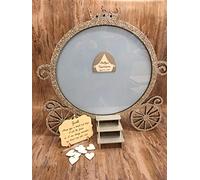 FSSS Ltd Disney themed Princess Cinderella pumpkin carriage baby blue heavy glitter silver drop box guest book Quinceañera 15th birthday wedding guestbook (100 hearts)