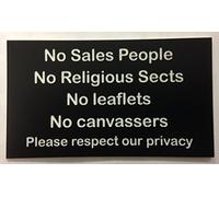 FSSS Ltd NO SALES PEOPLE NO RELIGIOUS SECTS NO LEAFLETS NO CANVASSERS ENGRAVED ACRYLIC SIGN 130X75MM HOUSE DOOR BUSINESS PRIVACY (BLACK)