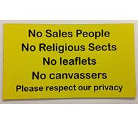FSSS Ltd NO SALES PEOPLE NO RELIGIOUS SECTS NO LEAFLETS NO CANVASSERS ENGRAVED ACRYLIC SIGN 130X75MM HOUSE DOOR BUSINESS PRIVACY (YELLOW)