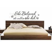 FSSS Ltd SHE BELIEVED SHE COULD SO SHE DID WALL QUOTE STICKER GIRLS NURSERY BEDROOM DIY (LIGHT GREY, 120x33cm)